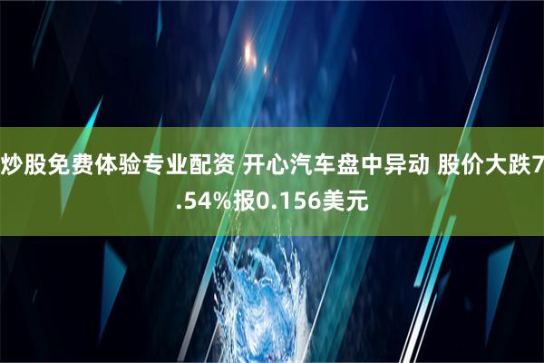 炒股免费体验专业配资 开心汽车盘中异动 股价大跌7.54%报0.156美元